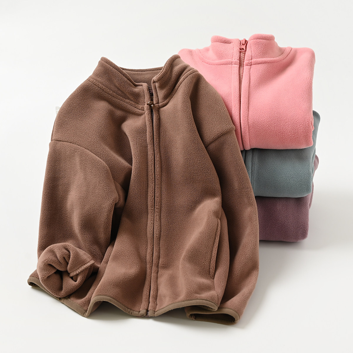 양면 OLLIE 벨벳 아동용 스탠드 칼라 재킷 소년과 소녀 중년 및 노년 아동용 가을 겨울 아동 의류 따뜻한 가디건