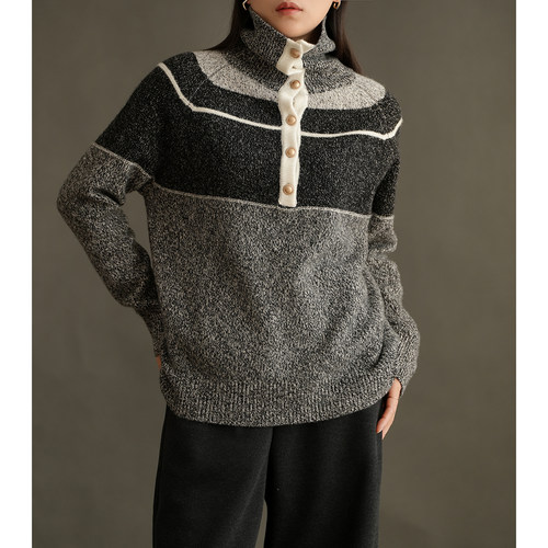 花纱全羊毛女士毛衣法式高领