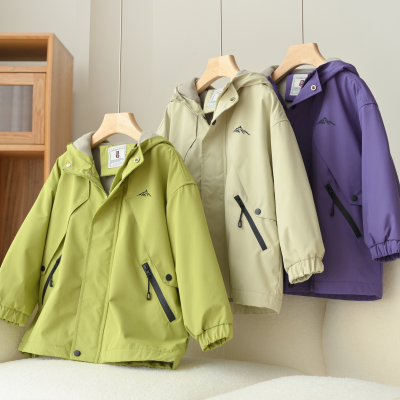 儿童连帽工装外套秋冬加绒连帽