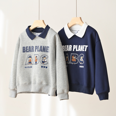 儿童POLO领卫衣春秋男女童学院风