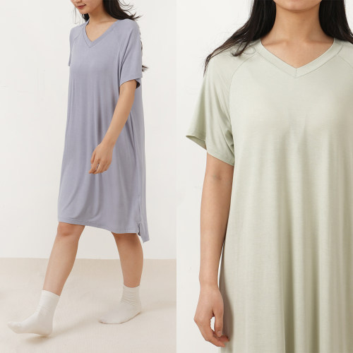 女士V领带胸垫短袖睡裙夏款