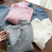 女装 无补 羊毛针织上衣外套 秋冬款 女士圆领刺绣开衫 毛衣