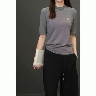 女士条纹针织短袖 反季 CHAO细美利奴精纺羊毛 双股60支 T恤 特