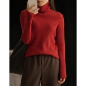 新年红 26支双股纱线 女士全羊绒高领红毛衣修身 无缝一体 冬款