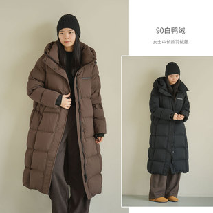厚实连帽面包服 羽绒服 保暖外套 女装 90白鸭绒 冬款 女士中长款