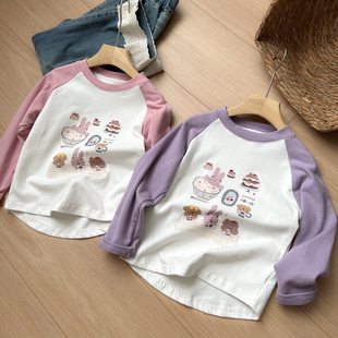 打底衫 小兔长袖 中童 春秋款 儿童纯棉卡通T恤 童装 女童圆领插肩袖