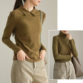 女装 300G暖绒 山东网店 纯色保暖上衣 秋冬款 女士翻领长袖 打底衫