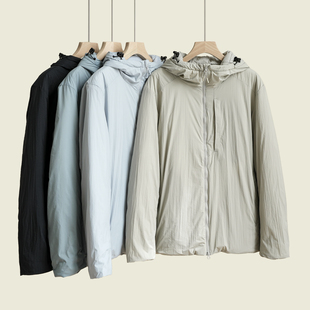 柔软简约休闲保暖夹棉外套防泼水防风 连帽棉服 冬k 男士 轻量化
