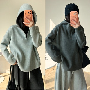 380g 空气层 女士半拉链连帽卫衣 帽衫上衣外套 秋冬款女装