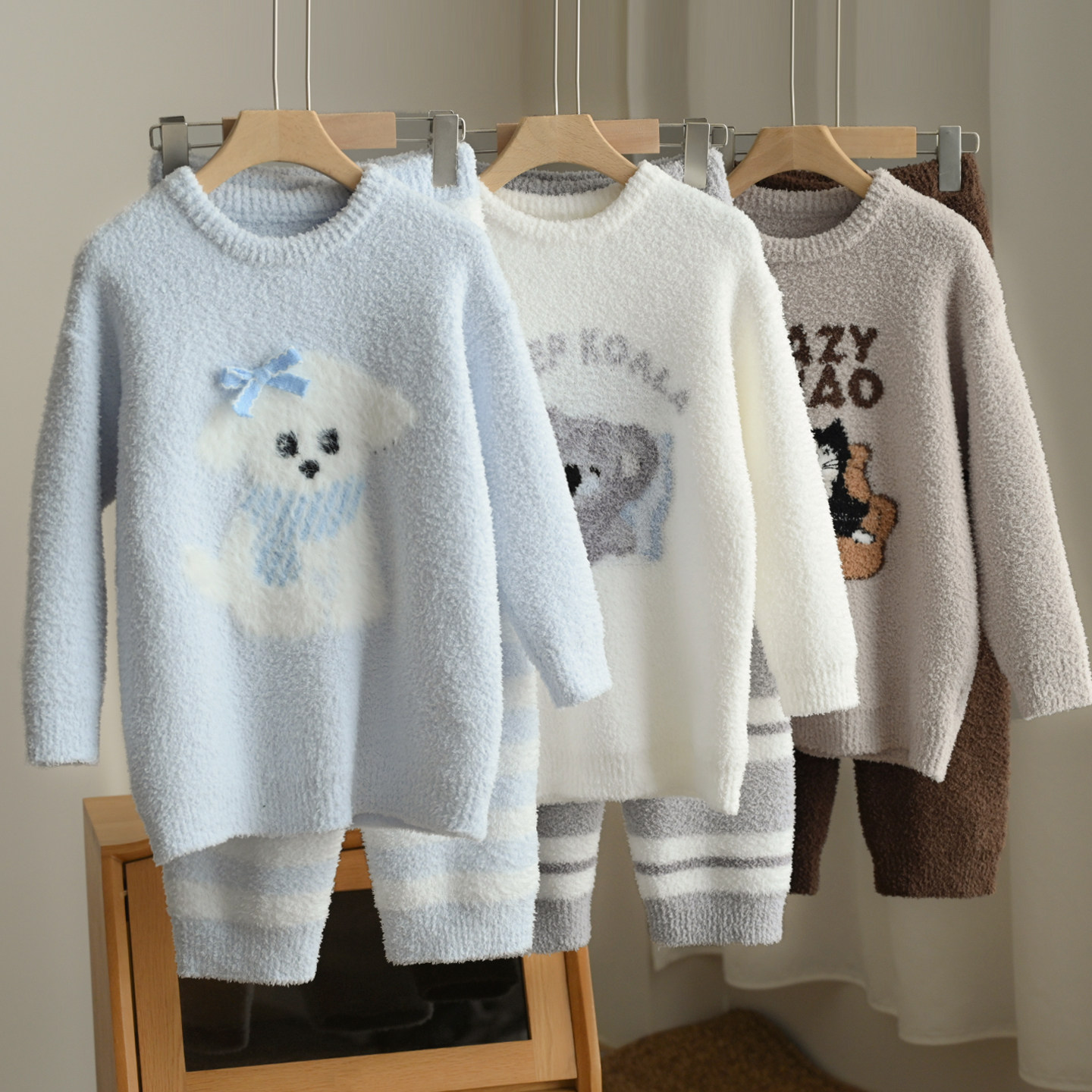 儿童半边绒家居套装 男童女童睡衣睡裤 轻便保暖 秋冬款童装