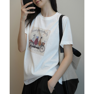 短袖薄款雪花棉女士圆领T