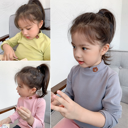 Детская хлопковая приятная телу осенняя футболка для мальчиков, высокий воротник, с вышивкой, с медвежатами