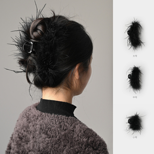羽毛发夹  黑色毛毛发夹 后脑勺鲨鱼夹大中小号可选盘发头饰