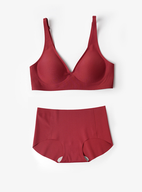 单件拍 女士文胸无钢圈聚拢内衣胸罩 三角内裤  新年红色 四季款