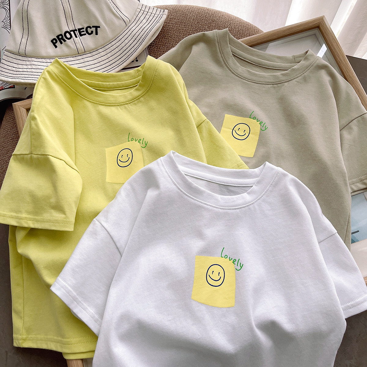 儿童纯棉T恤衫 纯色百搭 男童女童笑脸短袖打底衫 中大童夏款童装,童装/婴儿装/亲子装,T恤,淘宝优惠券,粉丝福利购,淘宝优惠卷