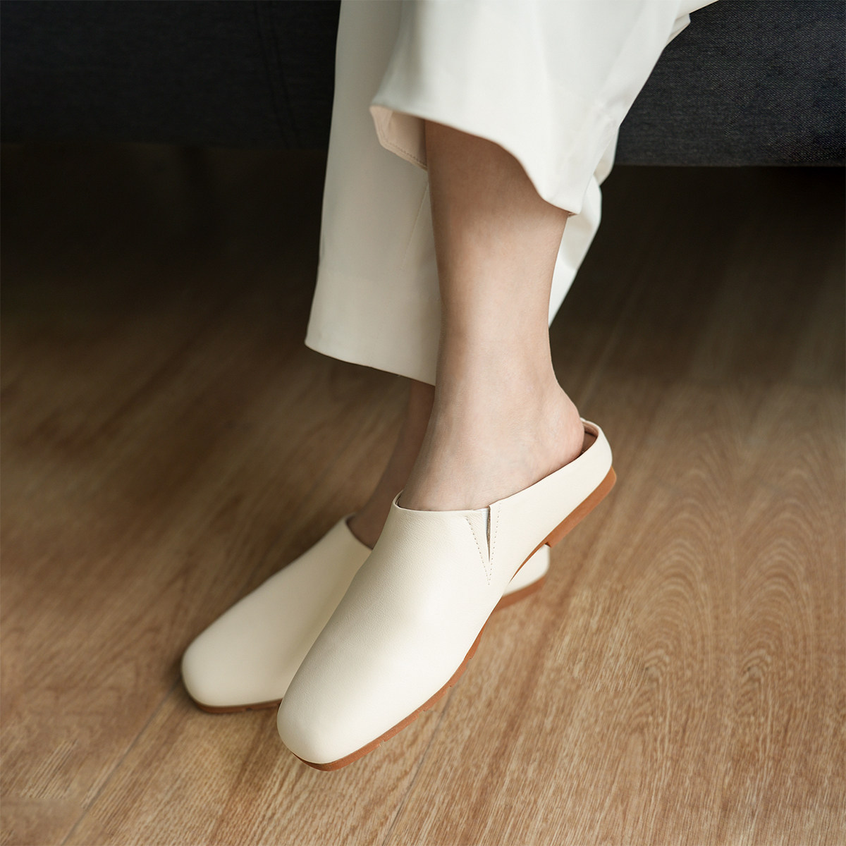 低跟复古半拖单鞋穆勒鞋包头