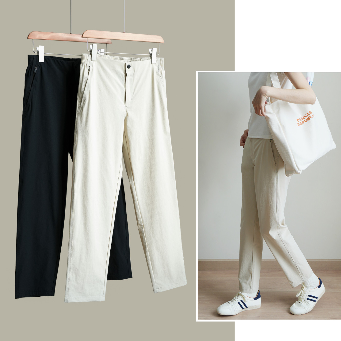 女士锦纶直筒运动休闲裤  微弹双线格纯色半松紧腰长裤 春夏款k