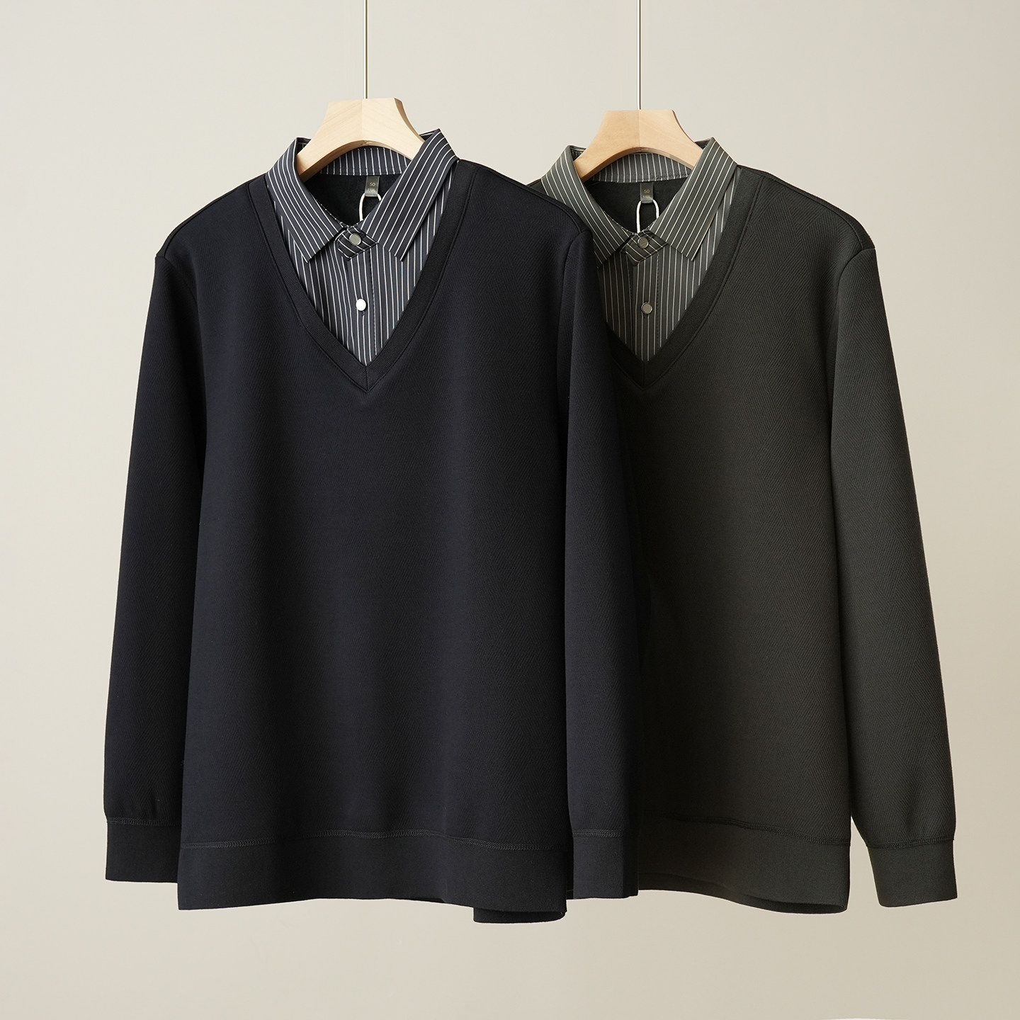 男士加绒长袖T恤假两件保暖上衣