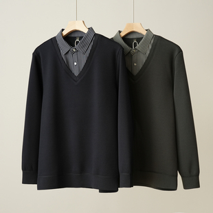 T恤 加绒长袖 假两件保暖上衣卫衣 冬款 老公老爸都好穿 男装 男士