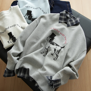 落肩长袖 上衣 宽松版 320g 女装 小狗印花圆领卫衣 秋款 空气层