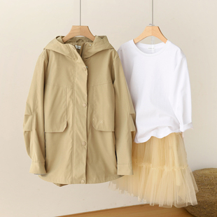 130-170cm 儿童连帽风衣 女童收腰外套 中大童防风上衣 春秋款