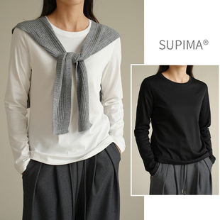 50支双面液氨丝光纯棉女士匹马全棉T恤 正肩长袖打底衫 春秋女装