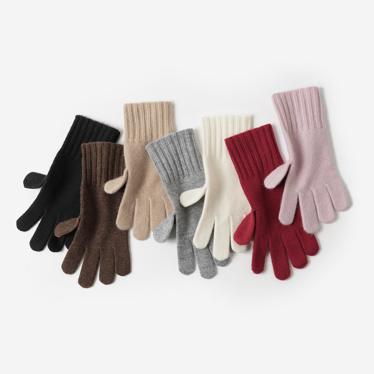女士全羊毛五指一体成型手套