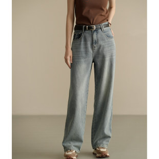 显瘦长裤 水洗直筒裤 春季 棉 女装 女士微廓牛仔裤 新款 莱赛尔