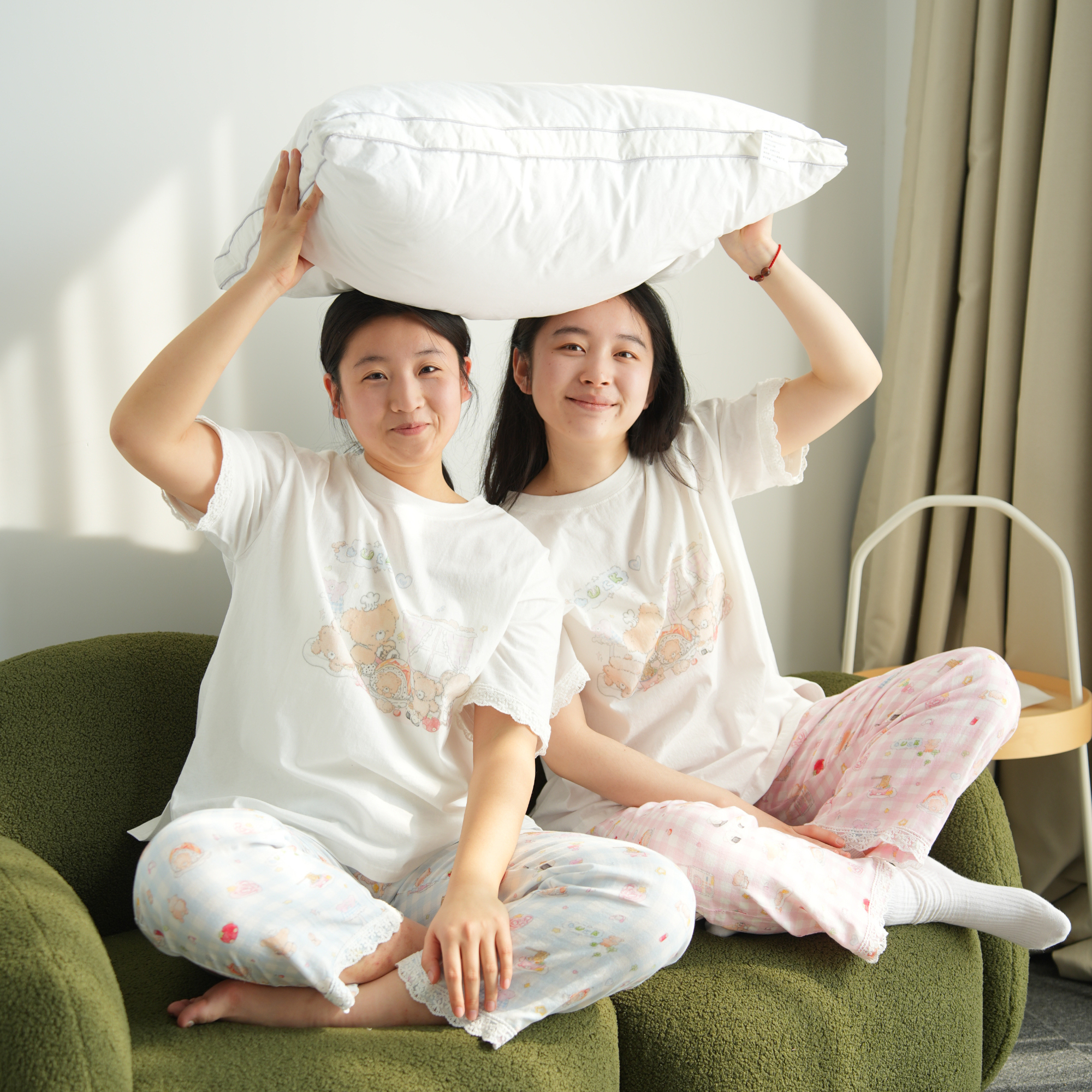 女士纯棉短袖长裤薄款睡衣套装