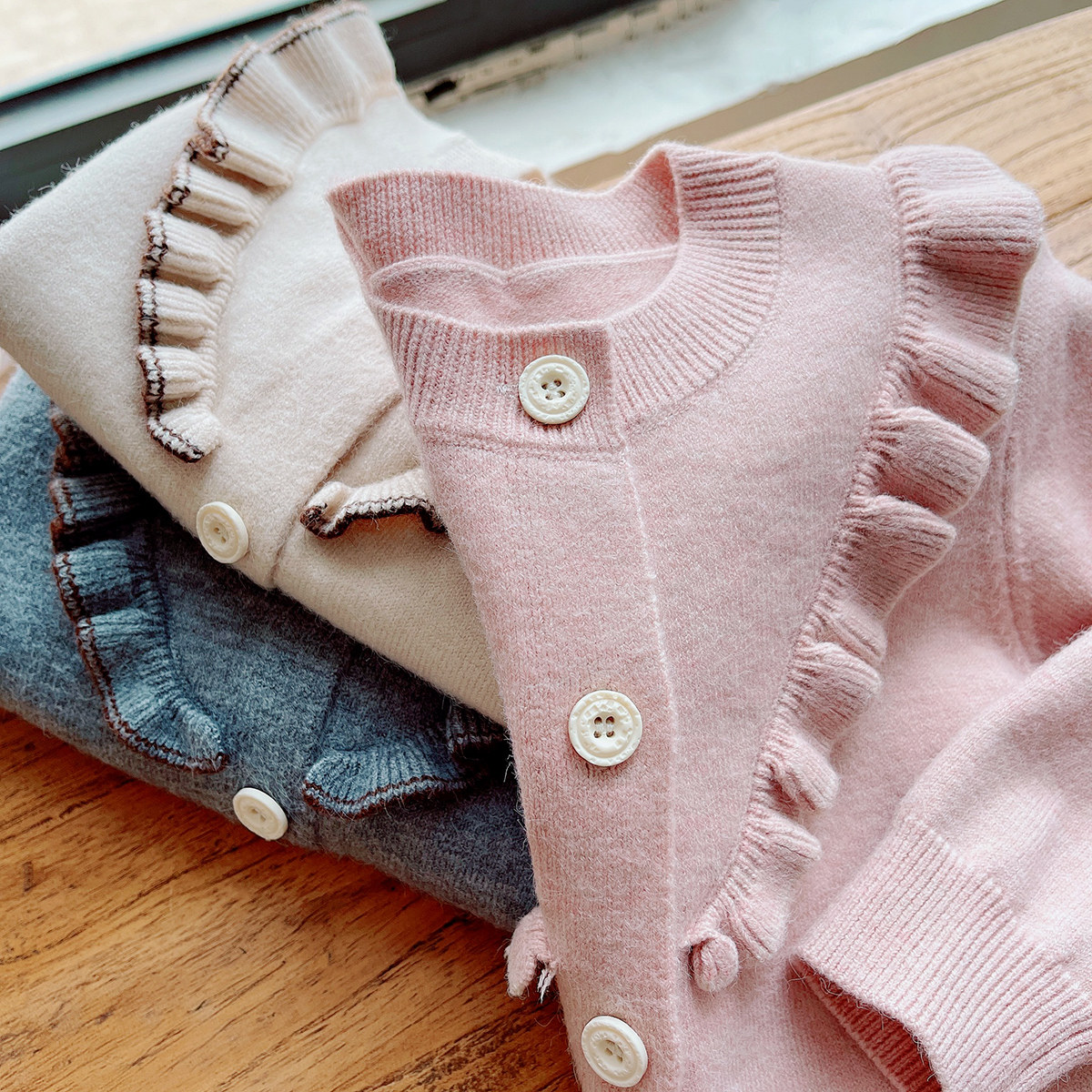 儿童针织开衫 女童花边领毛衣 圆领保暖外套中童春秋款童装,童装/婴儿装/亲子装,毛衣/针织衫,淘宝优惠券,粉丝福利购,淘宝优惠卷