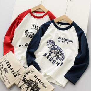 打底衫 男童圆领拼色长袖 中大童 春秋款 170 童装 儿童纯棉卡通T恤