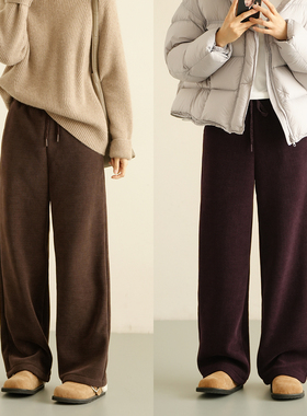 162cm以上身高穿 一体绒 女士坑条加绒直筒裤显瘦长裤秋冬款 女装