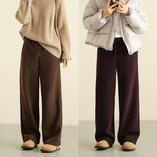 一体绒 女装 女士坑条加绒直筒裤 秋冬款 显瘦长裤 162cm以上身高穿