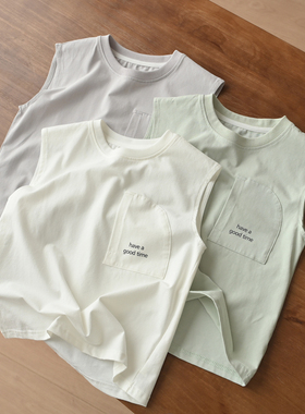 儿童纯棉宽肩背心 男童T恤上衣简约基础款 80-160码 中大童 夏款