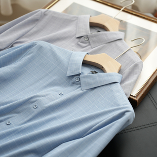 格子款 商务弹力衬衫 通勤翻领衬衣 春夏款 含少量蚕丝 男装 男士