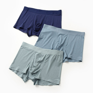 薄软 无痕内裤 透气莫代尔 中腰宽腰头平角裤 男士 三条装