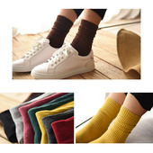 纯色堆堆袜 简素风女棉袜 中筒袜 女士高筒袜子罗纹长筒袜 秋冬款