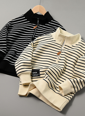 儿童纯棉卫衣 男童女童条纹立领长袖上衣 170码中大童 春秋款童装