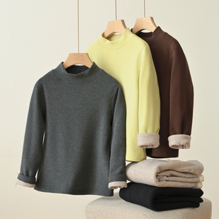 童装 慕斯双层加厚 秋冬款 男女童保暖170中大童 儿童半高领打底衫