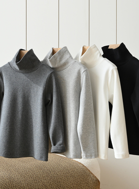 儿童纯棉磨毛高领打底衫 男童女童长袖T恤 180中大童 秋冬款童装