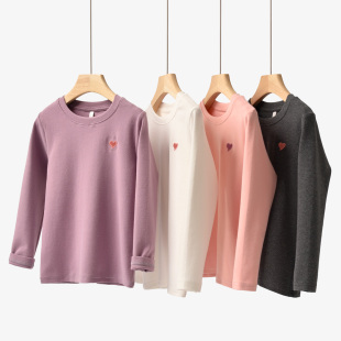 儿童纯棉磨毛T恤 童装 女童圆领长袖 中大童春秋款 打底衫 A类精梳棉