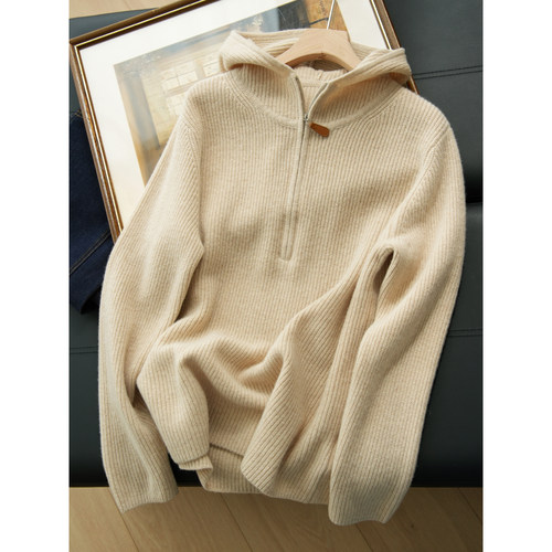 羊毛+羊绒女士连帽毛衣