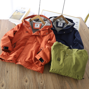 风 童装 儿童防风加绒外套 170大童 男女童连帽保暖运动上衣 工装