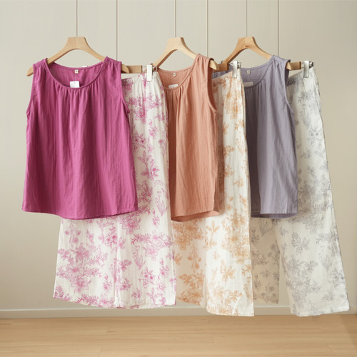 女士纯棉家居服上衣裤子套装夏季