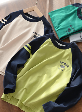 儿童撞色打底衫 男童女童纯棉长袖T恤 170 中大童上衣春秋款 童装