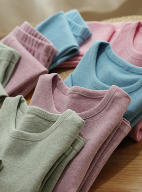 清库 彩纱罗纹儿童纯棉秋衣秋裤男童女童内衣套装 中小童童装