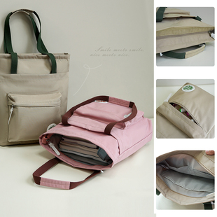 两用 可单肩可双肩 多隔层大容量通勤书包 简约帆布学生补习袋k