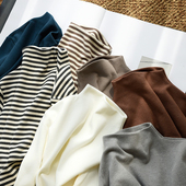 冬款 轻便保暖 双面绒 内搭打底衫 女士啤酒领半高领长袖 T恤