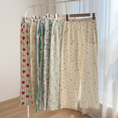 纯棉绉布全棉直筒长裤 女士双层纱布纯棉家居裤 睡裤 40支 春夏款