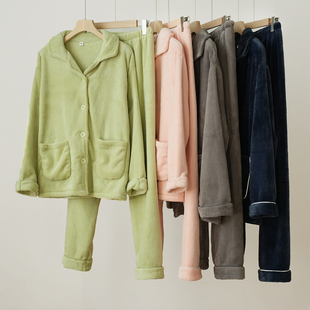 男士 翻领家居套装 女士厚实睡衣睡裤 起居服 亲肤绒 秋冬款 情侣款